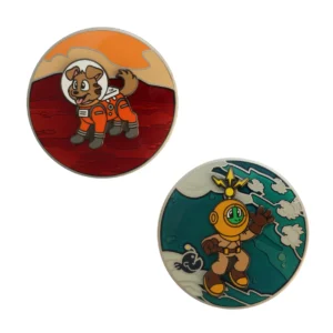 Conjunto de geocoins Astronauta / Mergulhador (Moeda Dupla)
